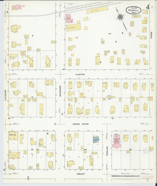 Sanborn Fire Insurance Map from Howell, Livingston County, Michigan (1910), Sheet #0004 - Historic Sanborn Fire Insurance Map Print, vintage old map wall art, antique decor, genealogy gift, Michigan Michigan map