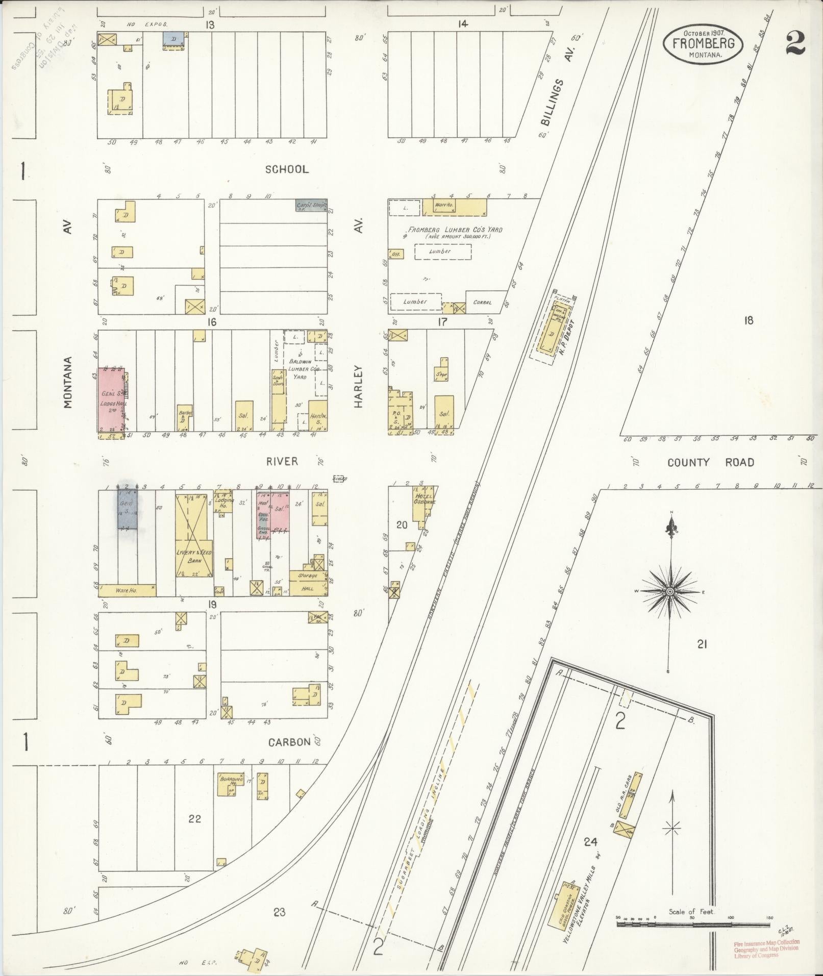 Sanborn Fire Insurance Map from Fromberg, Carbon County, Montana (1907), Sheet #0002 - Complete Map Set gallery image, historic Sanborn map, vintage wall art, Montana Montana