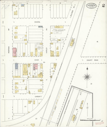 Sanborn Fire Insurance Map from Fromberg, Carbon County, Montana (1907), Sheet #0002 - Complete Map Set gallery image, historic Sanborn map, vintage wall art, Montana Montana