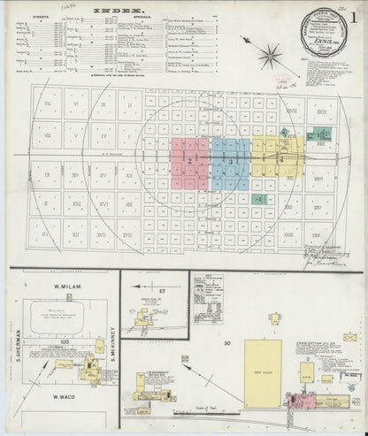 Sanborn Fire Insurance Map from Ennis, Ellis County, Texas (1896), Sheet #0001 - Historic Sanborn Fire Insurance Map Print, vintage old map wall art, antique decor, genealogy gift, Texas Texas map