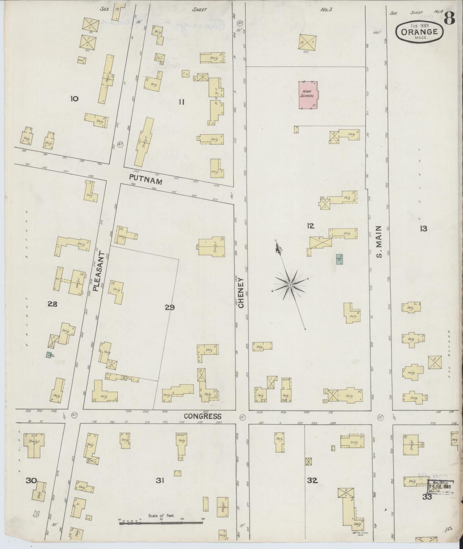 Sanborn Fire Insurance Map from Orange, Franklin County, Massachusetts (1889), Sheet #0008 - Complete Map Set gallery image, historic Sanborn map, vintage wall art, Massachusetts Massachusetts