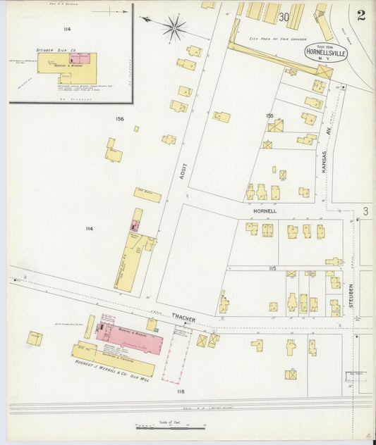 Sanborn Fire Insurance Map from Hornell, Steuben County, New York (1904), Sheet #0002 - Historic Sanborn Fire Insurance Map Print, vintage old map wall art, antique decor, genealogy gift, New York New York map