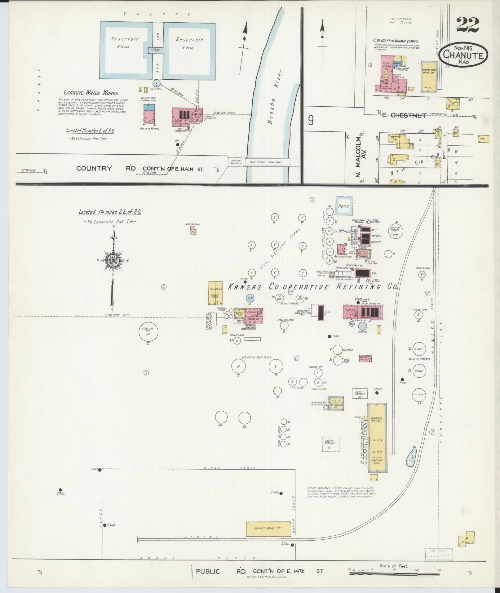 Sanborn Fire Insurance Map from Chanute, Neosho County, Kansas (1916), Sheet #0022 - Historic Sanborn Fire Insurance Map Print, vintage old map wall art, antique decor, genealogy gift, Kansas Kansas map