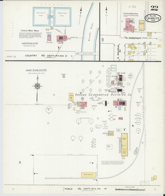 Sanborn Fire Insurance Map from Chanute, Neosho County, Kansas (1916), Sheet #0022 - Historic Sanborn Fire Insurance Map Print, vintage old map wall art, antique decor, genealogy gift, Kansas Kansas map