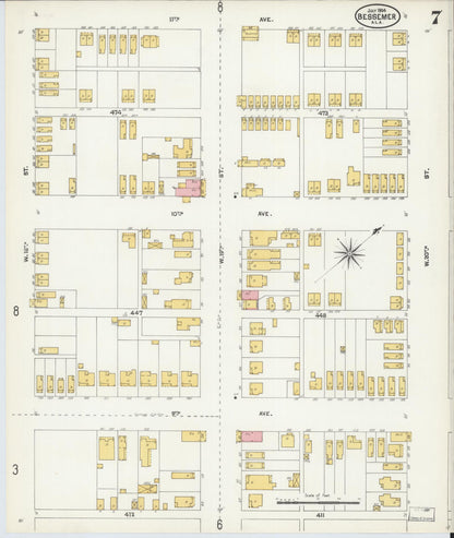 Sanborn Fire Insurance Map from Bessemer, Jefferson County, Alabama (1904), Sheet #0007 - Complete Map Set gallery image, historic Sanborn map, vintage wall art, Alabama Alabama