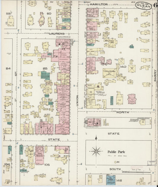Sanborn Fire Insurance Map from Olean, Cattaraugus County, New York (1886), Sheet #0006 - Historic Sanborn Fire Insurance Map Print, vintage old map wall art, antique decor, genealogy gift, New York New York map