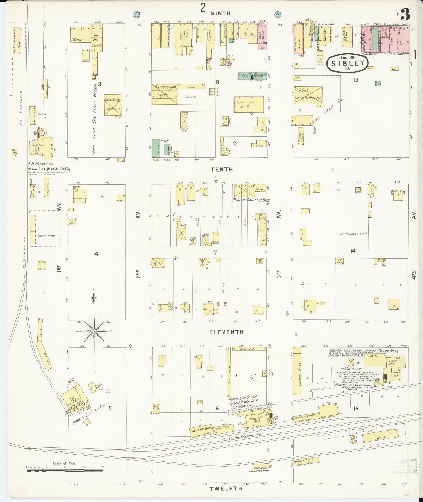 Sanborn Fire Insurance Map from Sibley, Osceola County, Iowa (1896), Sheet #0003 - Historic Sanborn Fire Insurance Map Print, vintage old map wall art