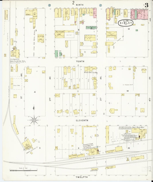 Sanborn Fire Insurance Map from Sibley, Osceola County, Iowa (1896), Sheet #0003 - Historic Sanborn Fire Insurance Map Print, vintage old map wall art