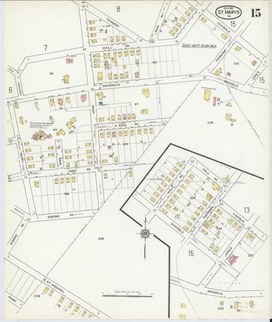 Sanborn Fire Insurance Map from Saint Marys, Elk County, Pennsylvania (1915), Sheet #0015 - Historic Sanborn Fire Insurance Map Print, vintage old map wall art, antique decor, genealogy gift, Pennsylvania Pennsylvania map