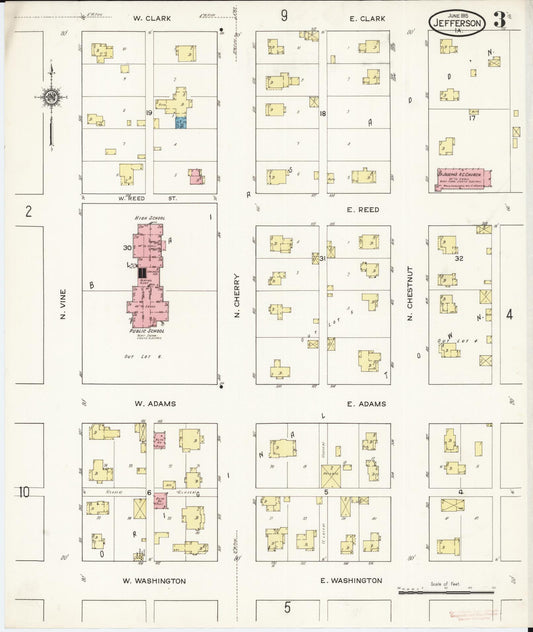 Sanborn Fire Insurance Map from Jefferson, Greene County, Iowa (1915), Sheet #0003 - Historic Sanborn Fire Insurance Map Print, vintage old map wall art