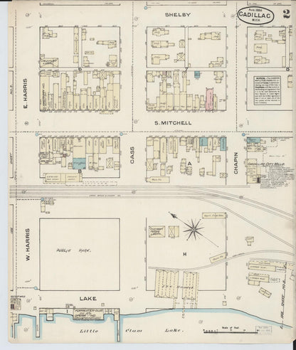 Sanborn Fire Insurance Map from Cadillac, Wexford County, Michigan (1884), Sheet #0002 - Complete Map Set gallery image, historic Sanborn map, vintage wall art, Michigan Michigan