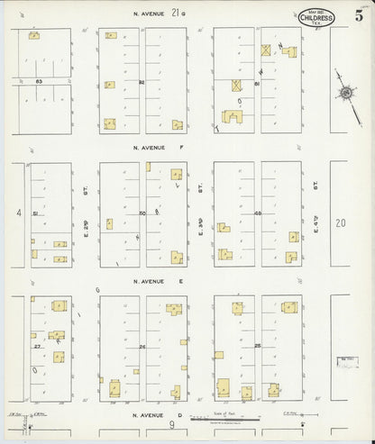 Sanborn Fire Insurance Map from Childress, Childress County, Texas (1921), Sheet #0005 - Historic Sanborn Fire Insurance Map Print, vintage old map wall art, antique decor, genealogy gift, Texas Texas map