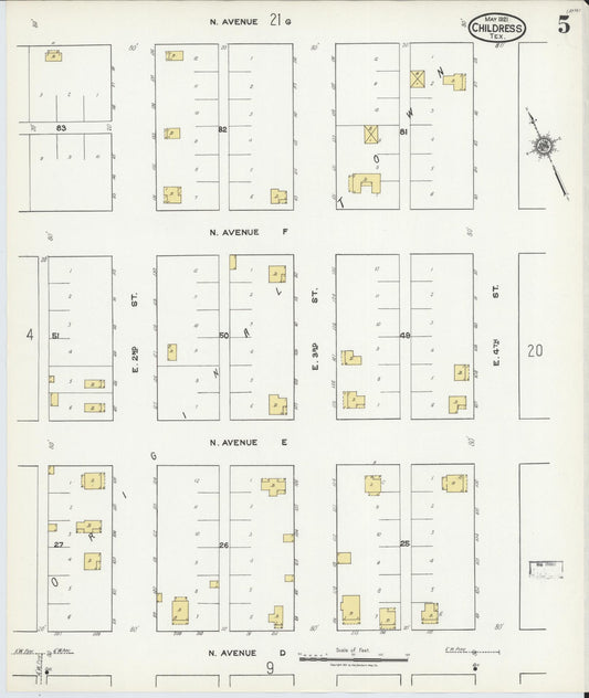Sanborn Fire Insurance Map from Childress, Childress County, Texas (1921), Sheet #0005 - Historic Sanborn Fire Insurance Map Print, vintage old map wall art, antique decor, genealogy gift, Texas Texas map