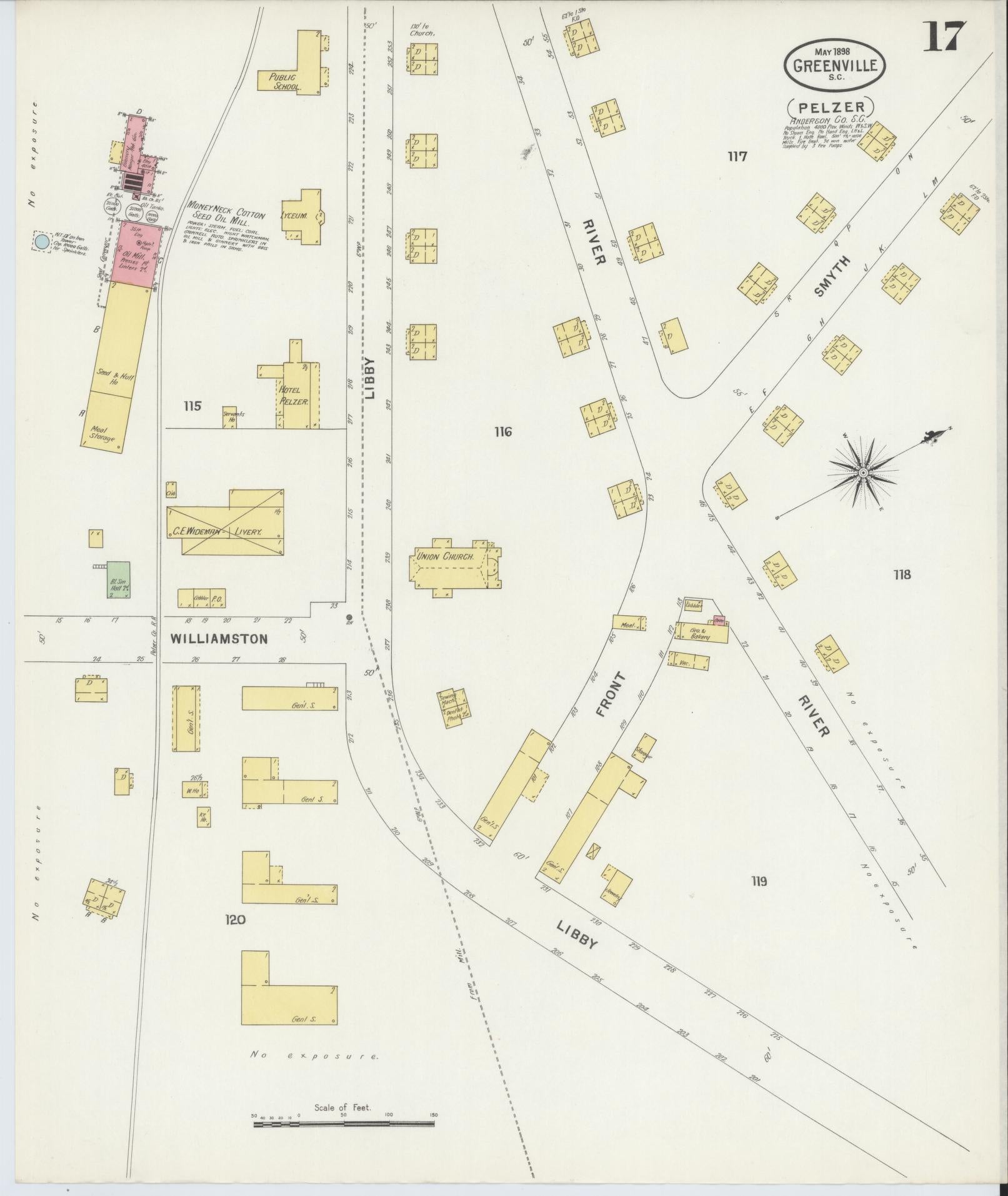 Sanborn Fire Insurance Map from Greenville, Greenville County, South Carolina (1898), Sheet #0017 - Complete Map Set gallery image, historic Sanborn map, vintage wall art, South Carolina South Carolina