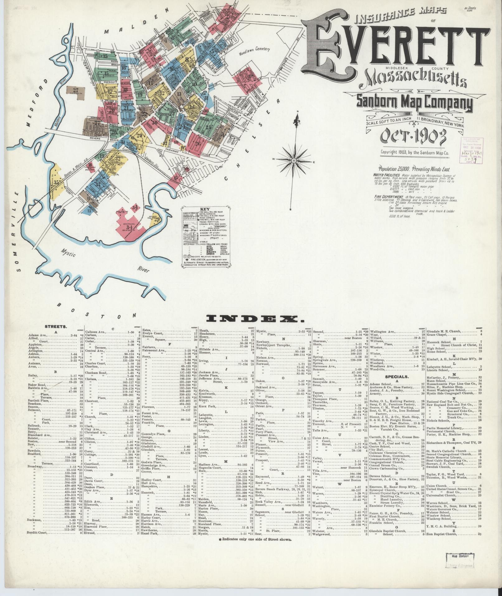 Sanborn Fire Insurance Map from Everett, Middlesex County, Massachusetts. (1903) – Historic Sanborn Fire Insurance Map Print