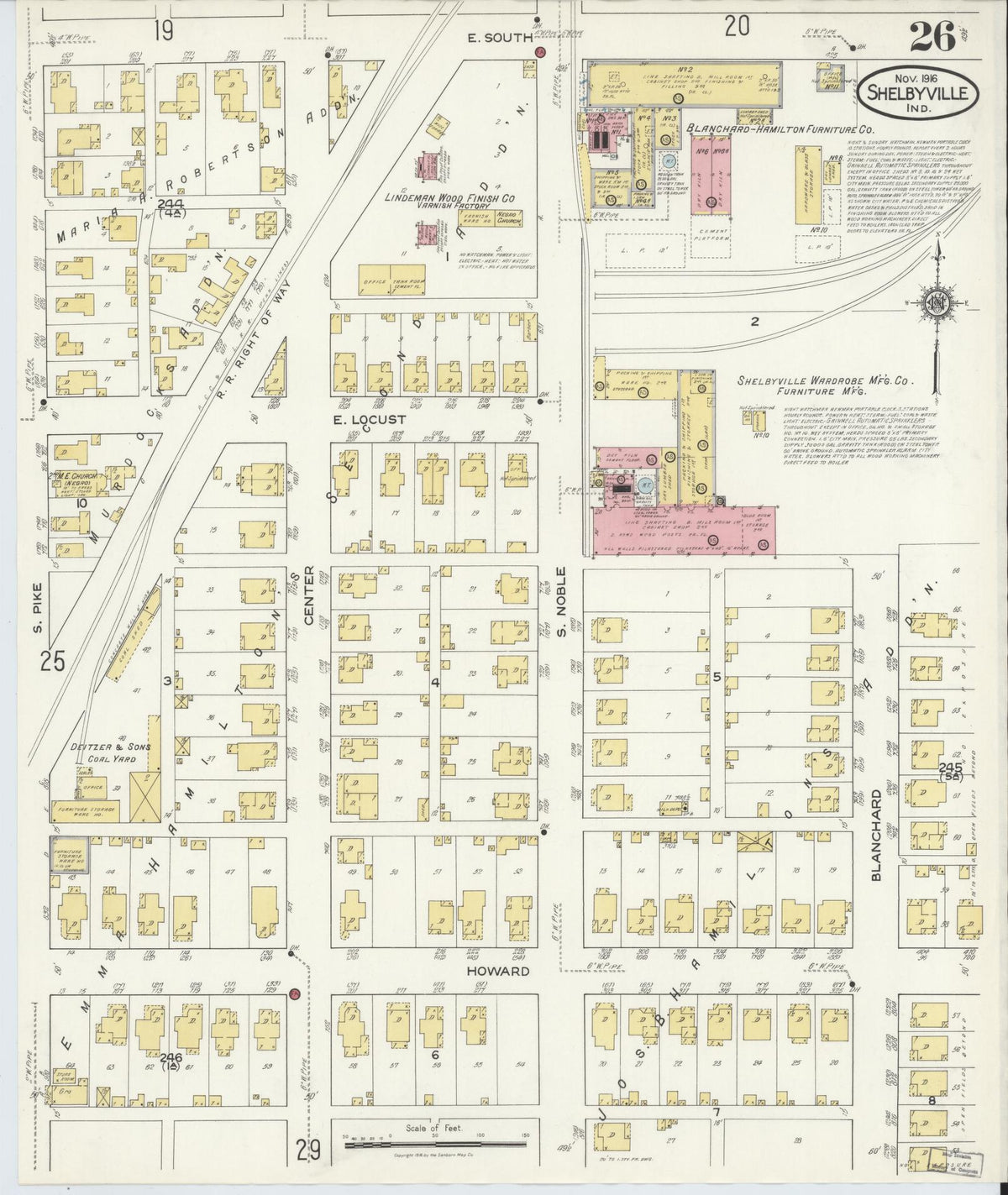 Sanborn Fire Insurance Map from Shelbyville, Shelby County, Indiana (1916), Sheet #0026 - Historic Sanborn Fire Insurance Map Print, vintage old map wall art, antique decor, genealogy gift, Indiana Indiana map