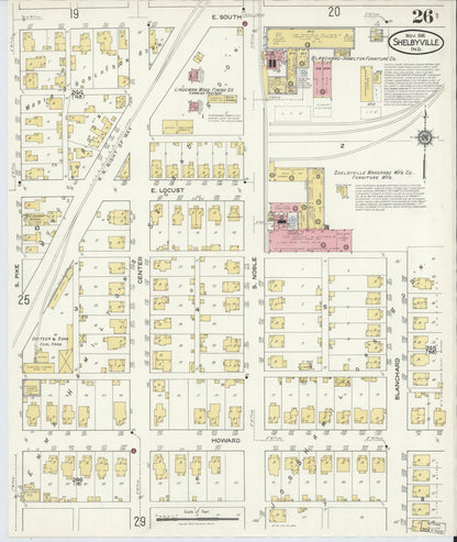 Sanborn Fire Insurance Map from Shelbyville, Shelby County, Indiana (1916), Sheet #0026 - Historic Sanborn Fire Insurance Map Print, vintage old map wall art, antique decor, genealogy gift, Indiana Indiana map