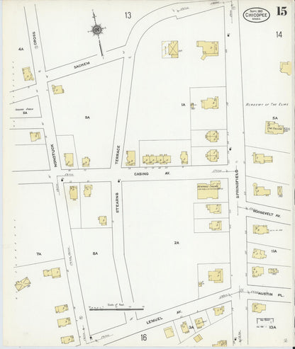 Sanborn Fire Insurance Map from Chicopee, Hampden County, Massachusetts (1910), Sheet #0015 - Historic Sanborn Fire Insurance Map Print, vintage old map wall art, antique decor, genealogy gift, Massachusetts Massachusetts map