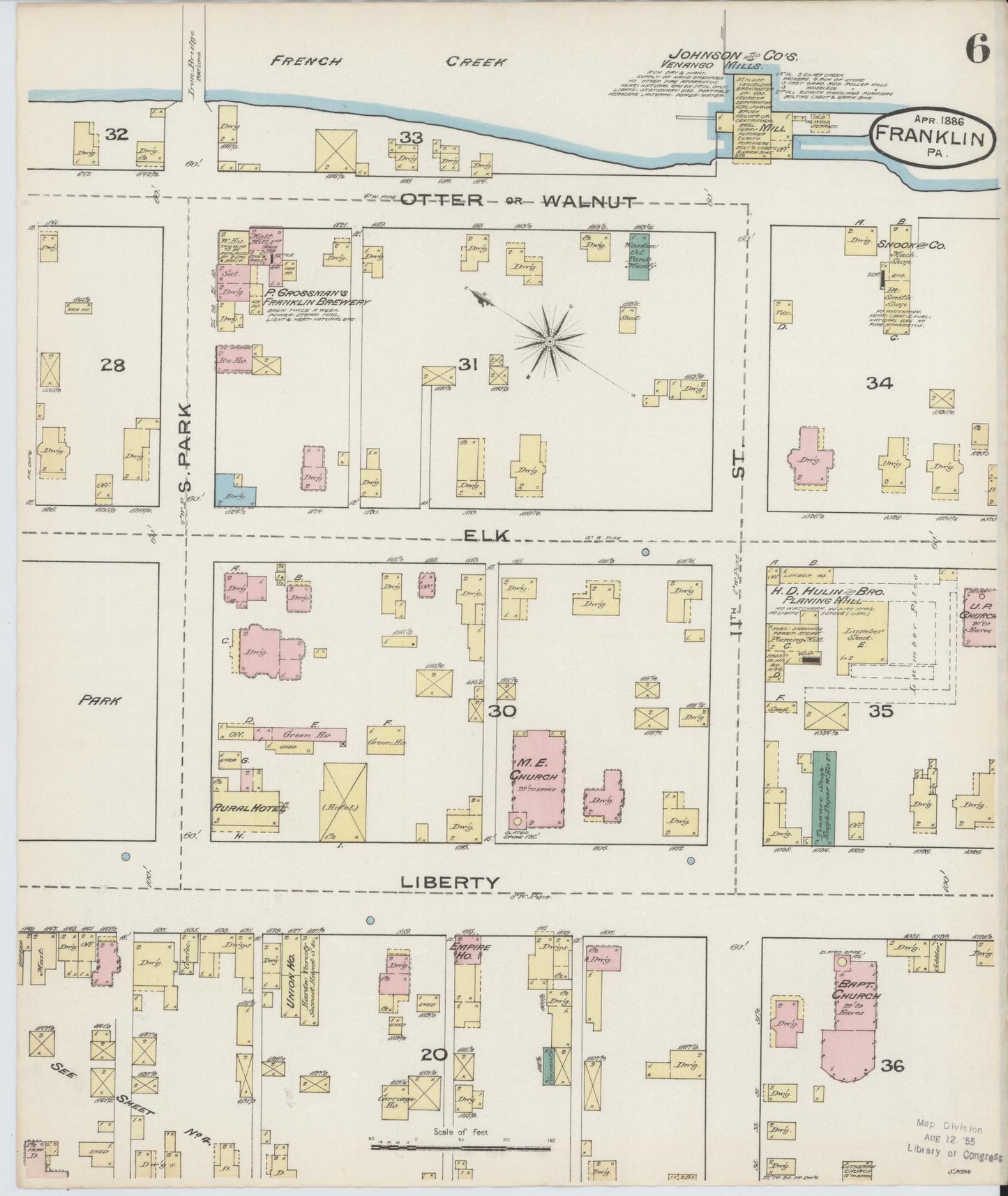 Sanborn Fire Insurance Map from Franklin, Venango County, Pennsylvania (1888), Sheet #0006 - Complete Map Set gallery image, historic Sanborn map, vintage wall art, Pennsylvania Pennsylvania