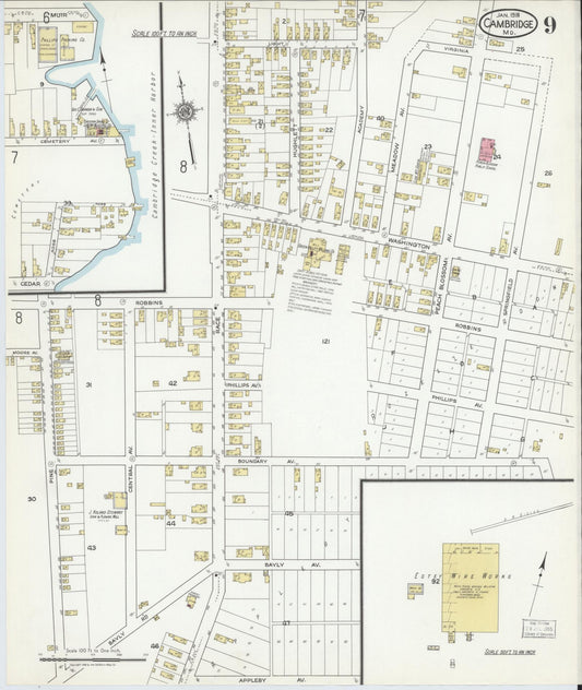 Dorchester, Maryland - 1918 - Sanborn Fire Insurance Map, Sheet #0009 - Historic Sanborn Fire Insurance Map Print, Dorchester Maryland 1918 0009 vintage old map wall art