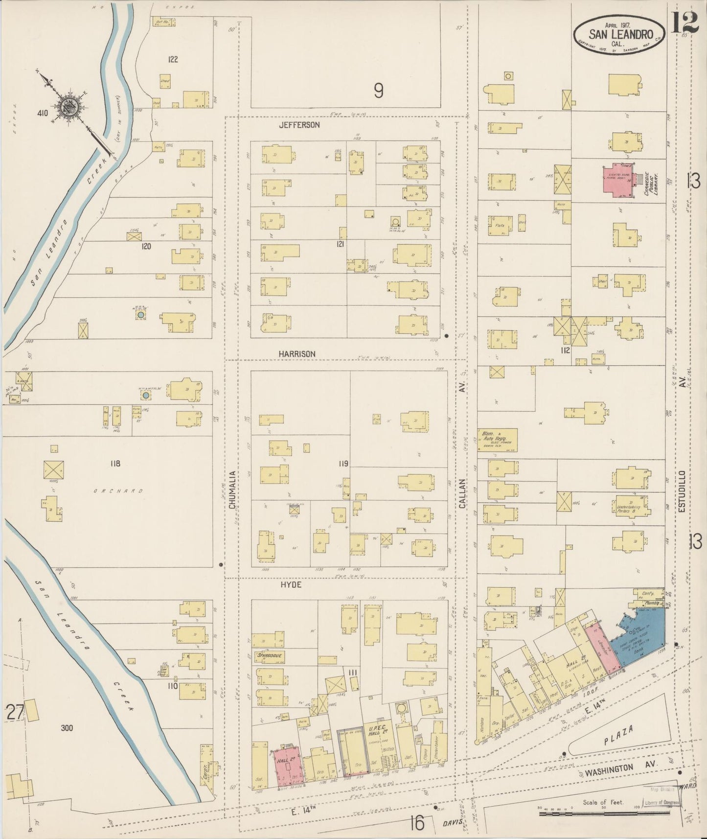 Sanborn Fire Insurance Map from San Leandro, Alameda County, California (1917), Sheet #0012 - Complete Map Set gallery image, historic Sanborn map, vintage wall art, California California
