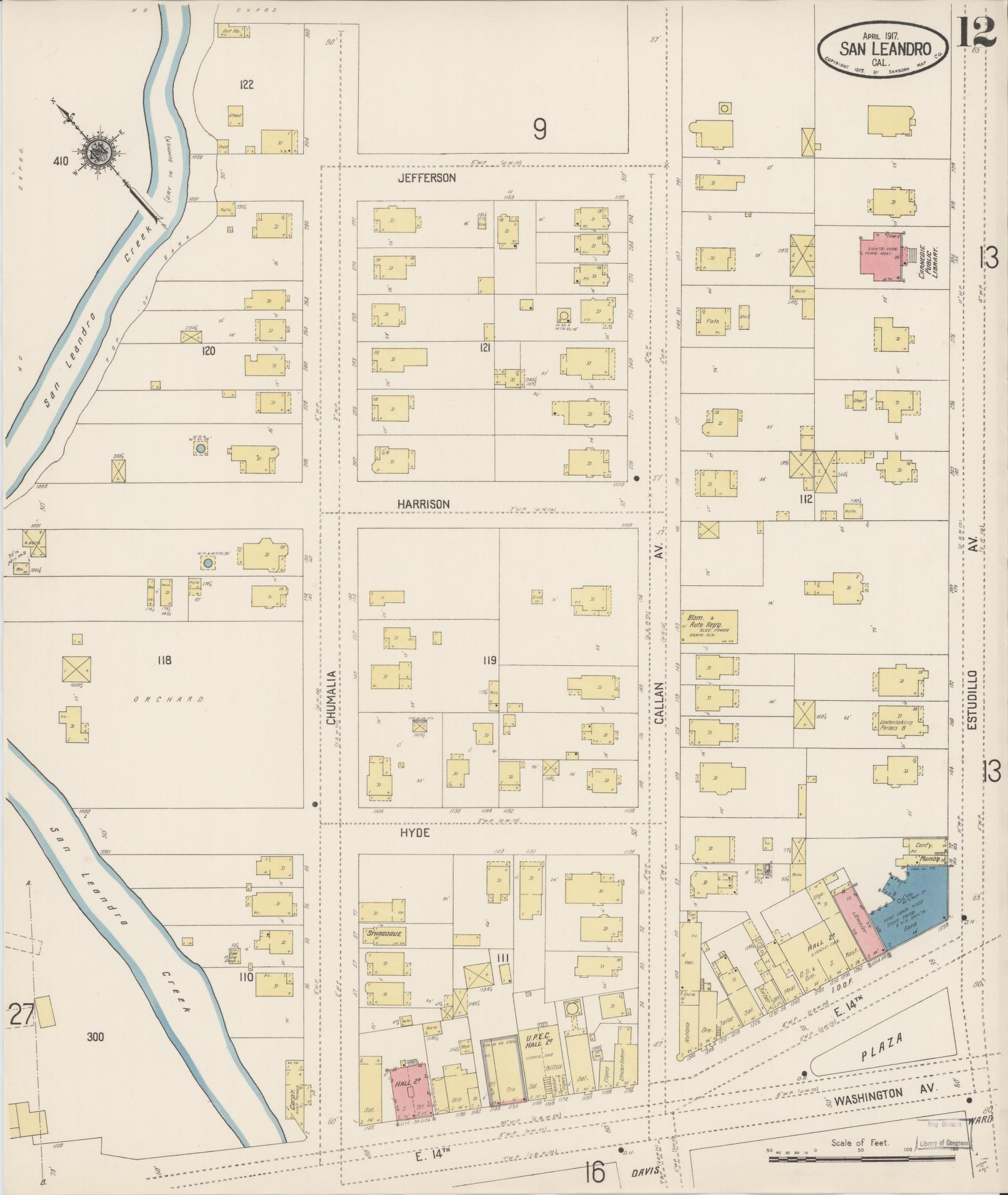 Sanborn Fire Insurance Map from San Leandro, Alameda County, California (1917), Sheet #0012 - Complete Map Set gallery image, historic Sanborn map, vintage wall art, California California