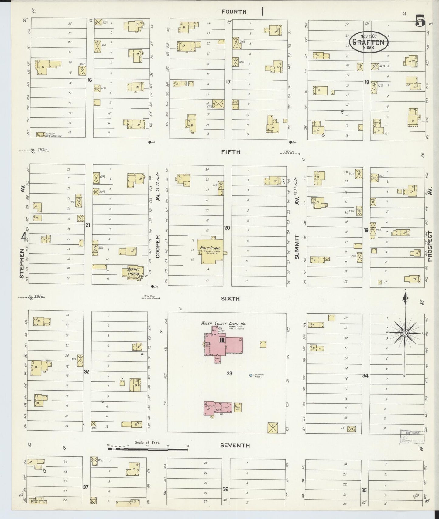 Sanborn Fire Insurance Map from Grafton, Walsh County, North Dakota (1907), Sheet #0005 - Complete Map Set gallery image, historic Sanborn map, vintage wall art, North Dakota North Dakota