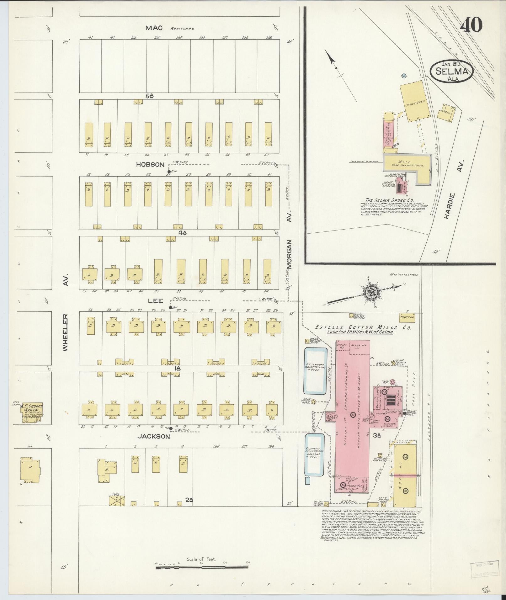 Sanborn Fire Insurance Map from Selma, Dallas County, Alabama (1913), Sheet #0040 - Historic Sanborn Fire Insurance Map Print, vintage old map wall art, antique decor, genealogy gift, Alabama Alabama map