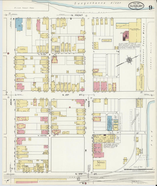 Sanborn Fire Insurance Map from Sunbury, Northumberland County, Pennsylvania (1918), Sheet #0009 - Historic Sanborn Fire Insurance Map Print, vintage old map wall art, antique decor, genealogy gift, Pennsylvania Pennsylvania map