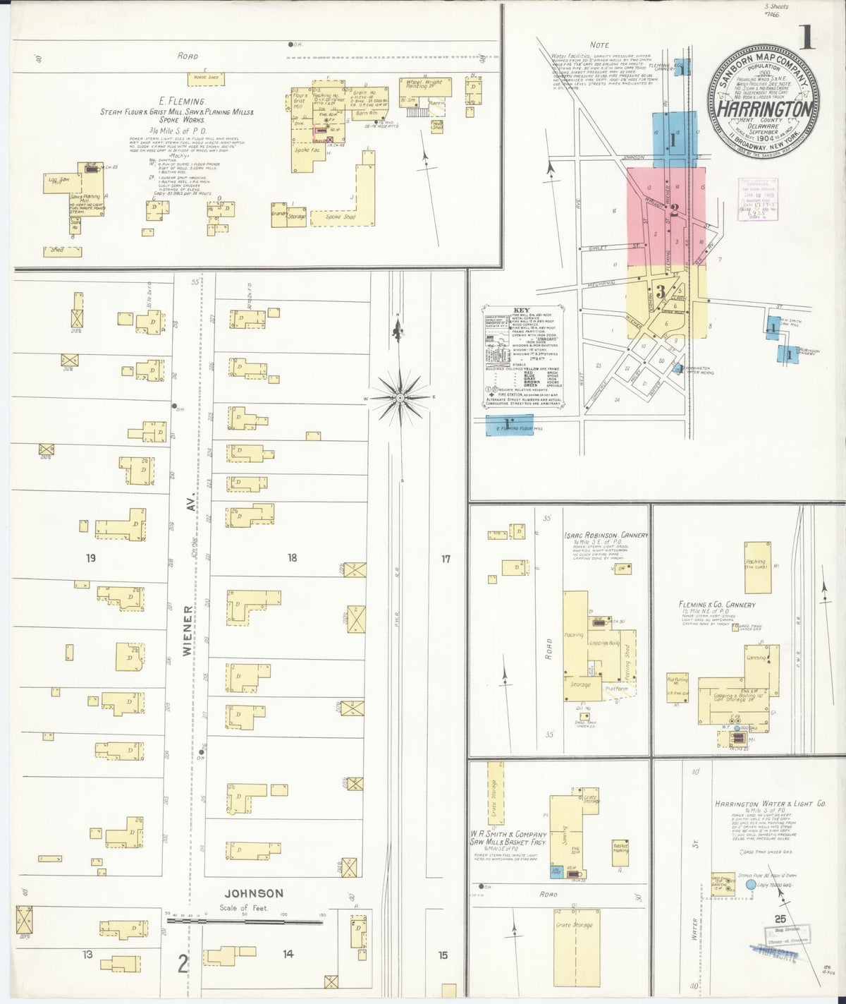 Sanborn Fire Insurance Map from Harrington, Kent County, Delaware (1904), Sheet #0001 - Complete Map Set gallery image, historic Sanborn map, vintage wall art, Delaware Delaware