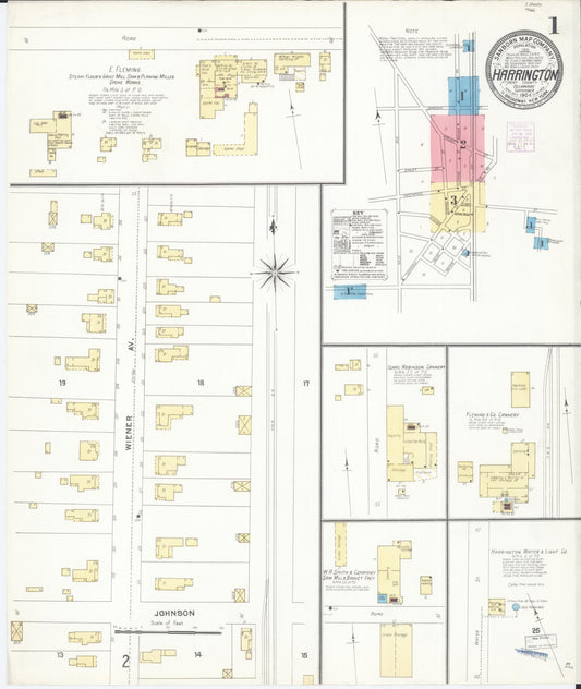 Sanborn Fire Insurance Map from Harrington, Kent County, Delaware (1904), Sheet #0001 - Complete Map Set gallery image, historic Sanborn map, vintage wall art, Delaware Delaware