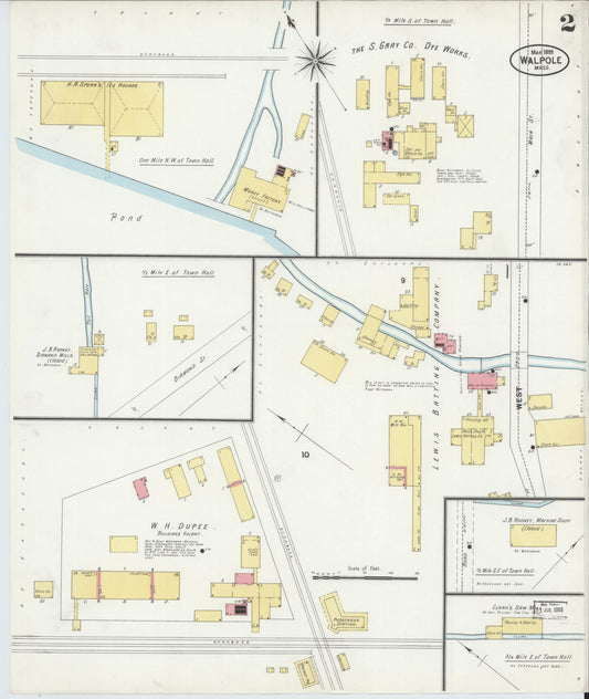 Sanborn Fire Insurance Map from Walpole, Norfolk County, Massachusetts (1899), Sheet #0002 - Historic Sanborn Fire Insurance Map Print, vintage old map wall art, antique decor, genealogy gift, Massachusetts Massachusetts map