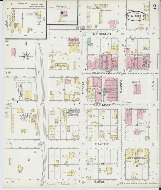 Sanborn Fire Insurance Map from Monticello, Piatt County, Illinois (1893), Sheet #0002 - Historic Sanborn Fire Insurance Map Print, vintage old map wall art, antique decor, genealogy gift, Illinois Illinois map