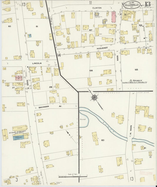 Sanborn Fire Insurance Map from Ellenville, Ulster County, New York (1910), Sheet #0013 - Historic Sanborn Fire Insurance Map Print, vintage old map wall art, antique decor, genealogy gift, New York New York map