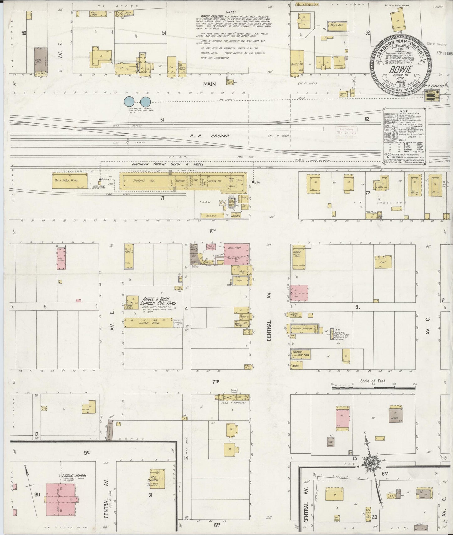 Sanborn Fire Insurance Map from Bowie, Cochise County, Arizona (1915), Sheet #0001 - Historic Sanborn Fire Insurance Map Print, vintage old map wall art, antique decor, genealogy gift, Arizona Arizona map