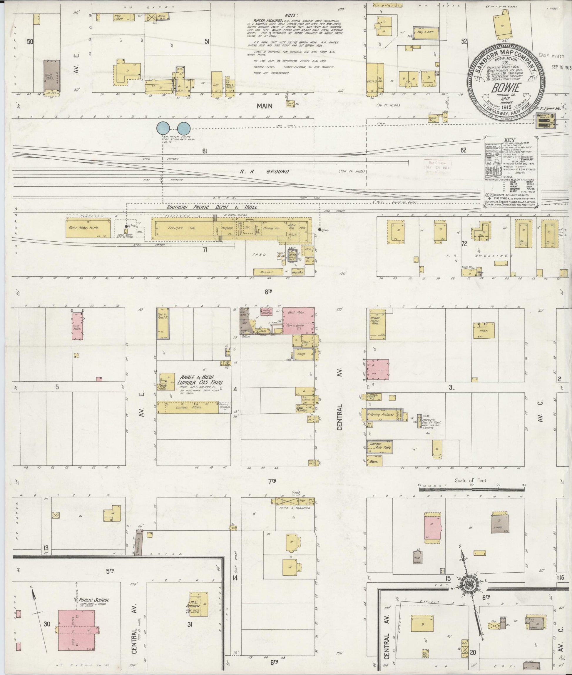 Sanborn Fire Insurance Map from Bowie, Cochise County, Arizona (1915), Sheet #0001 - Historic Sanborn Fire Insurance Map Print, vintage old map wall art, antique decor, genealogy gift, Arizona Arizona map