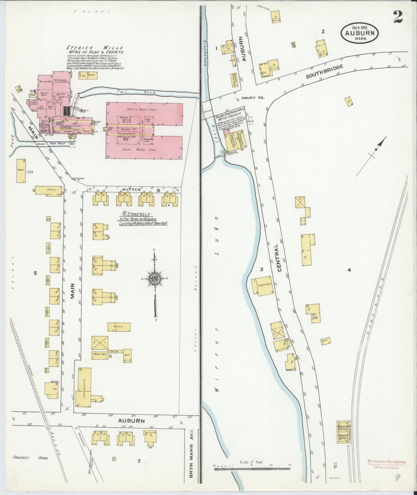 Sanborn Fire Insurance Map from Auburn, Worcester County, Massachusetts (1910), Sheet #0002 - Complete Map Set gallery image, historic Sanborn map, vintage wall art, Massachusetts Massachusetts