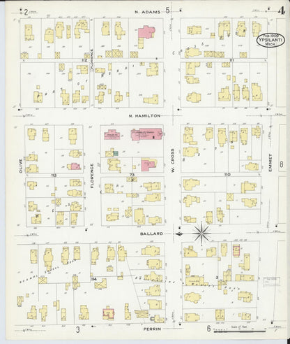 Sanborn Fire Insurance Map from Ypsilanti, Washtenaw County, Michigan (1909), Sheet #0004 - Complete Map Set gallery image, historic Sanborn map, vintage wall art, Michigan Michigan