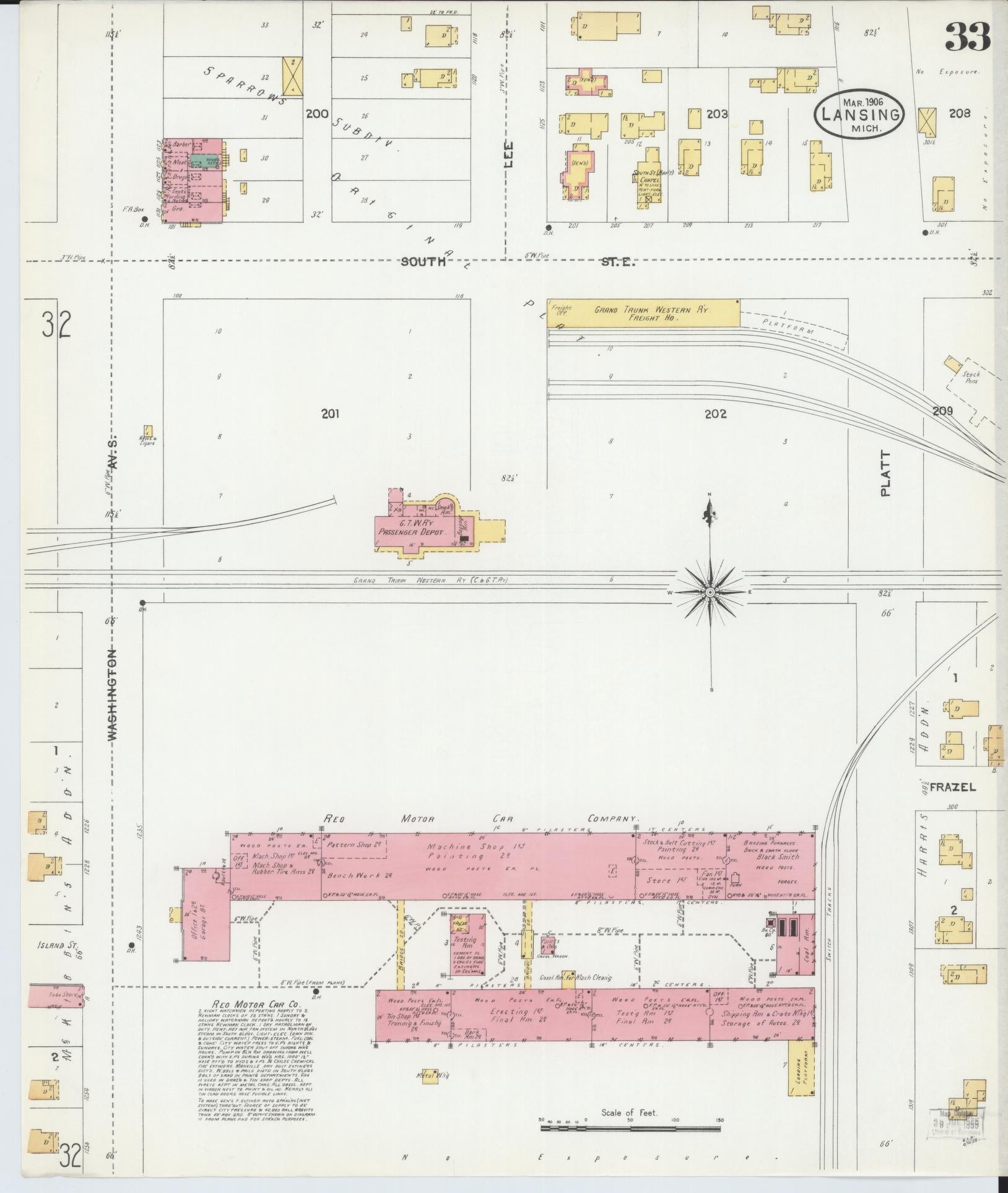 Sanborn Fire Insurance Map from Lansing, Ingham County, Michigan (1906), Sheet #0033 - Historic Sanborn Fire Insurance Map Print, vintage old map wall art, antique decor, genealogy gift, Michigan Michigan map