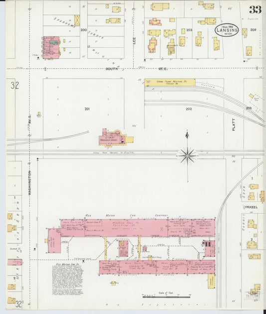 Sanborn Fire Insurance Map from Lansing, Ingham County, Michigan (1906), Sheet #0033 - Historic Sanborn Fire Insurance Map Print, vintage old map wall art, antique decor, genealogy gift, Michigan Michigan map