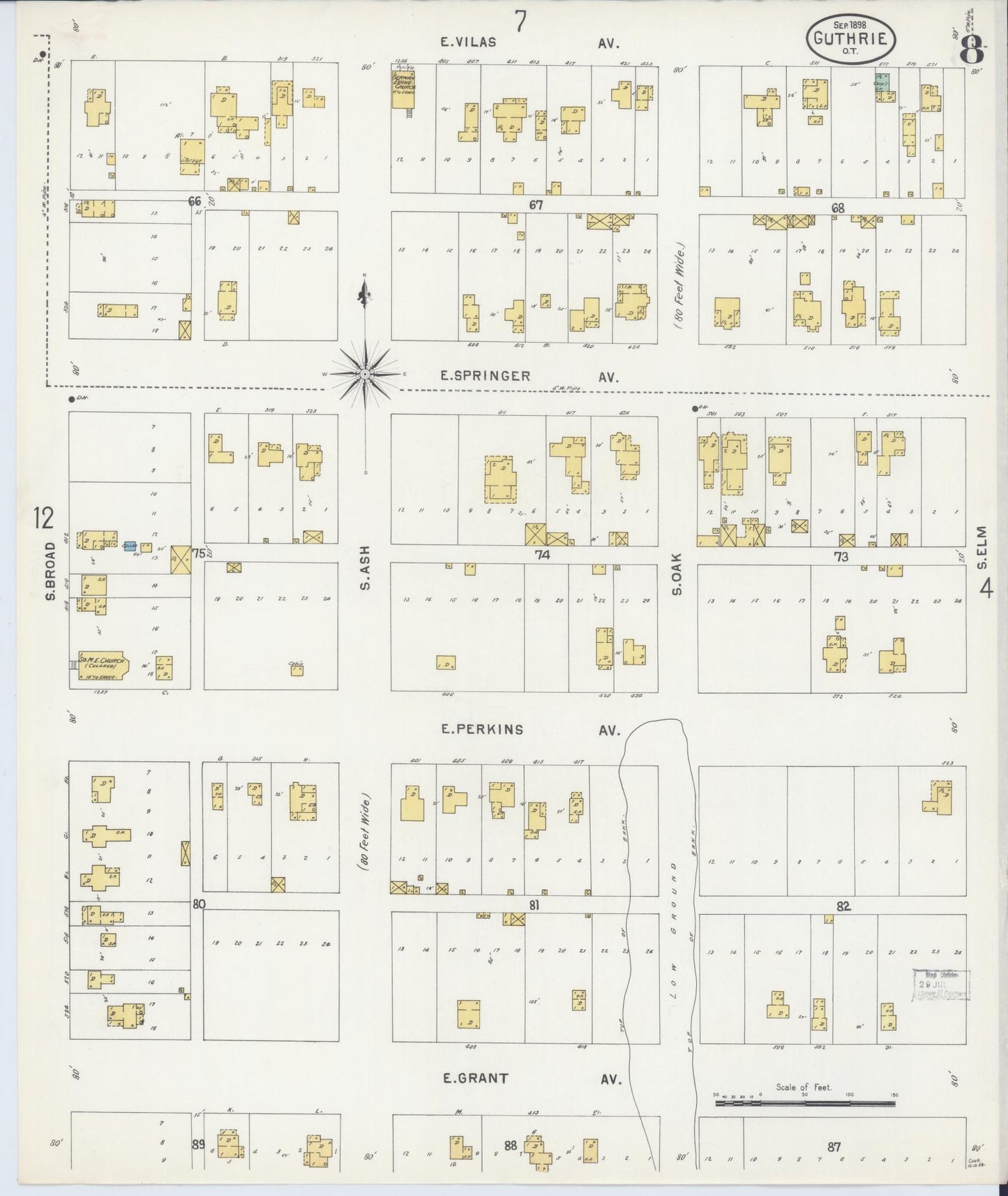 Sanborn Fire Insurance Map from Guthrie, Logan County, Oklahoma (1898), Sheet #0008 - Complete Map Set gallery image, historic Sanborn map, vintage wall art, Oklahoma Oklahoma