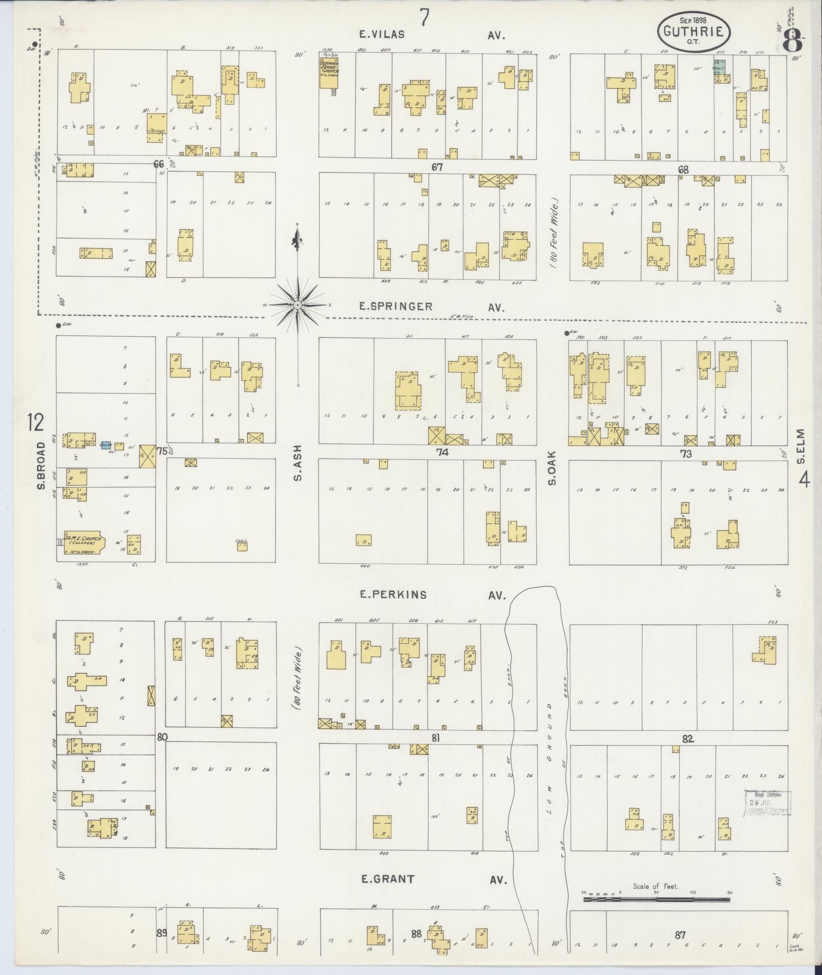 Sanborn Fire Insurance Map from Guthrie, Logan County, Oklahoma (1898), Sheet #0008 - Complete Map Set gallery image, historic Sanborn map, vintage wall art, Oklahoma Oklahoma