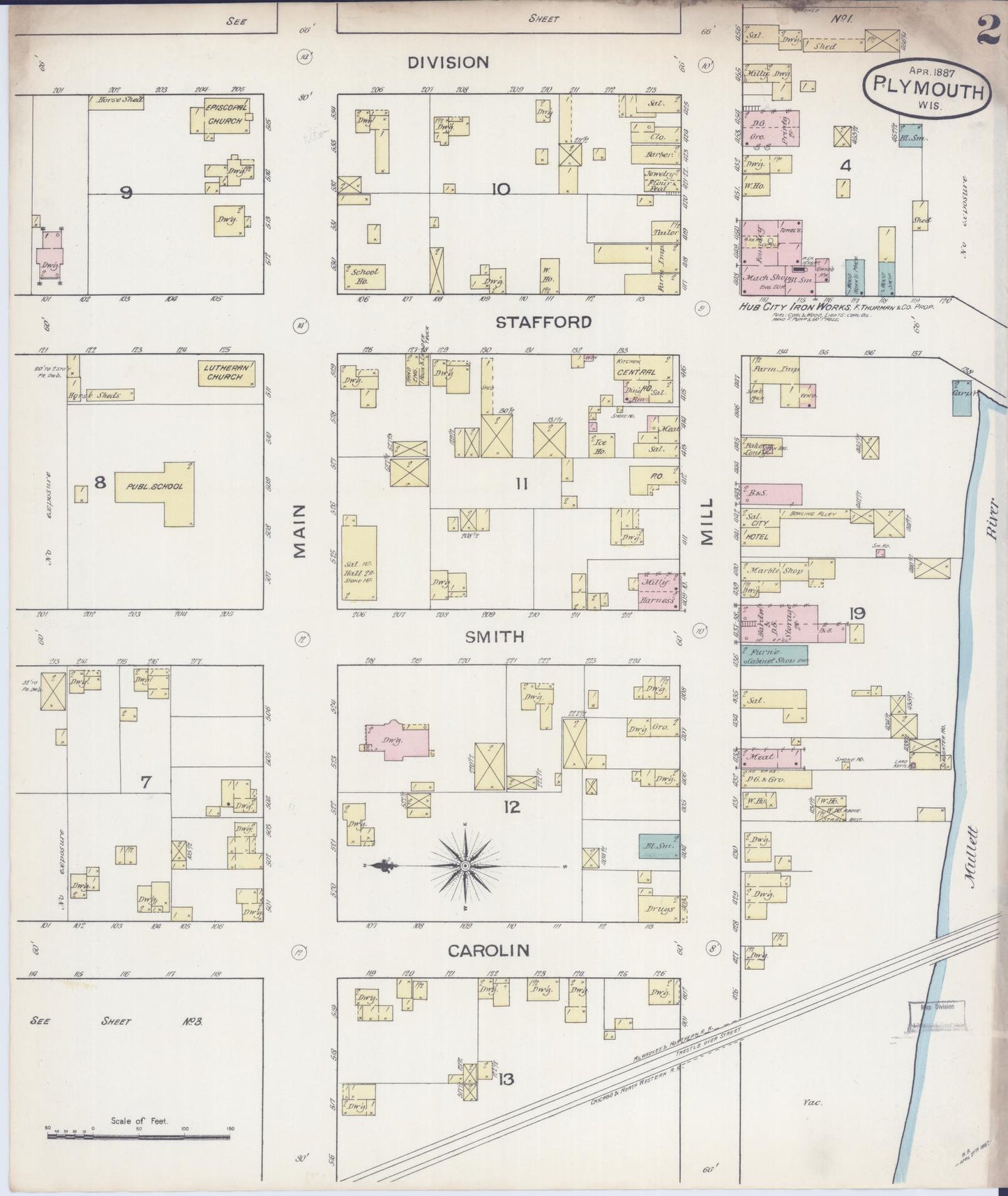 Sanborn Fire Insurance Map from Plymouth, Sheboygan County, Wisconsin (1887), Sheet #0002 - Historic Sanborn Fire Insurance Map Print, vintage old map wall art, antique decor, genealogy gift, Wisconsin Wisconsin map