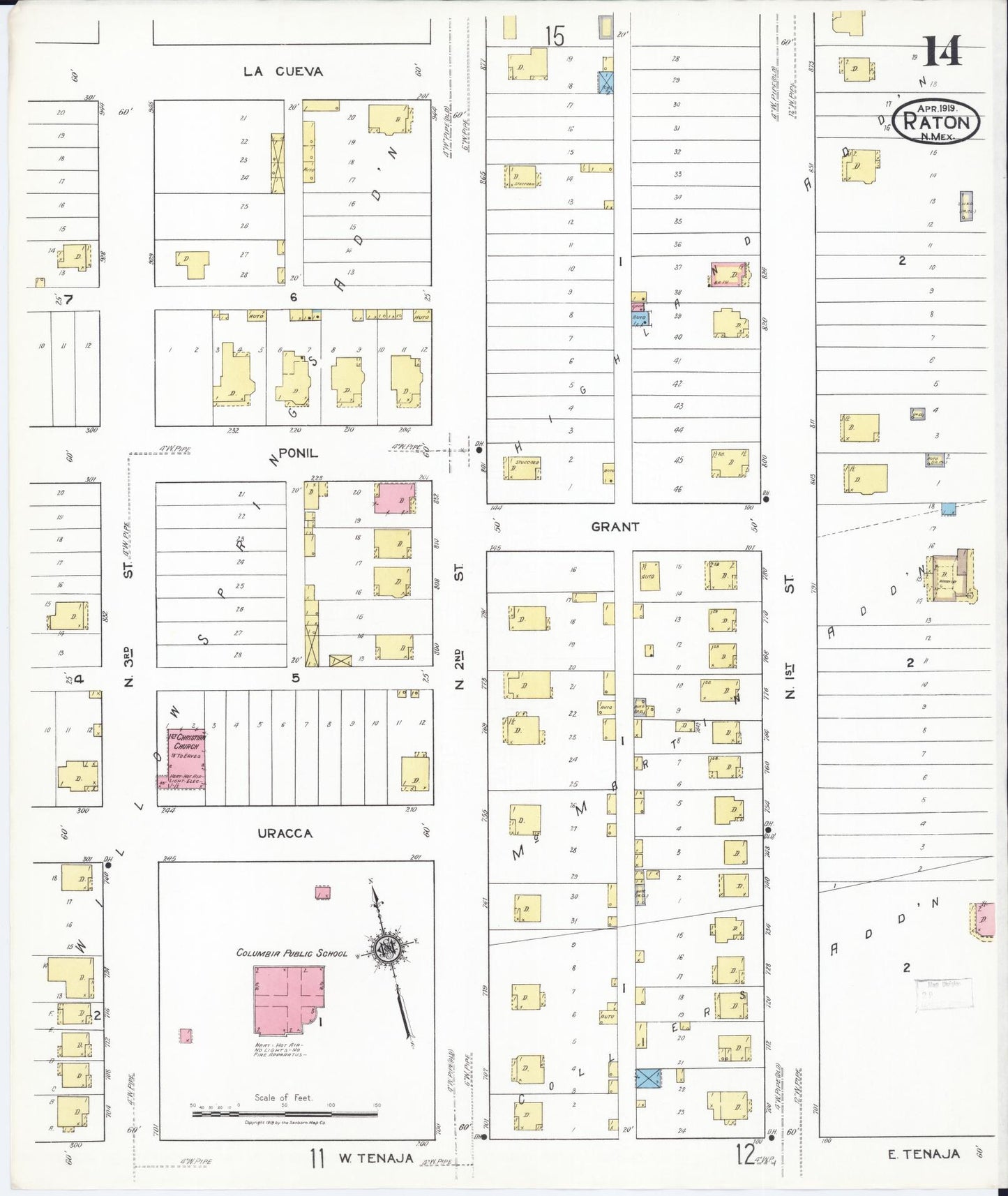 Sanborn Fire Insurance Map from Raton, Colfax County, New Mexico (1919), Sheet #0014 - Complete Map Set gallery image, historic Sanborn map, vintage wall art, New Mexico New Mexico