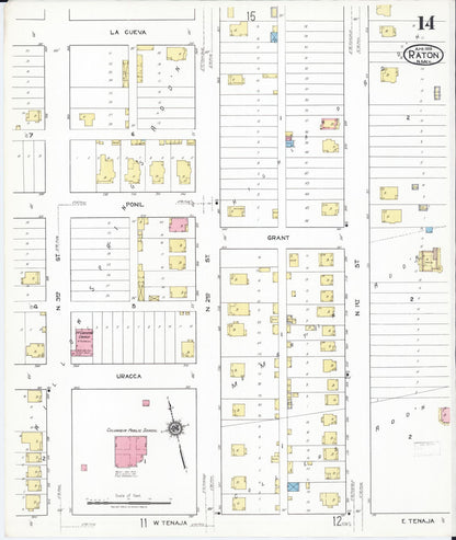 Sanborn Fire Insurance Map from Raton, Colfax County, New Mexico (1919), Sheet #0014 - Complete Map Set gallery image, historic Sanborn map, vintage wall art, New Mexico New Mexico