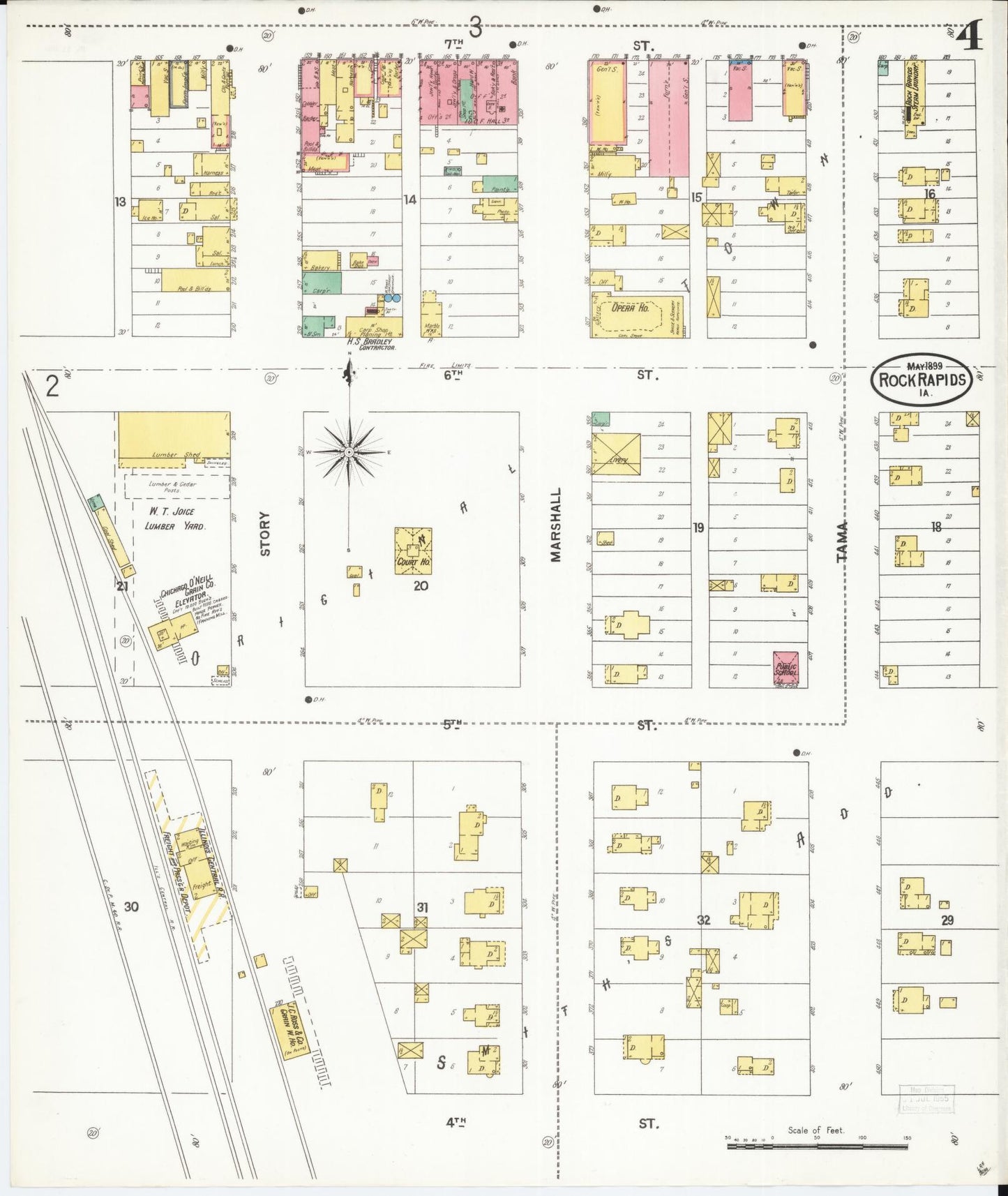 Sanborn Fire Insurance Map from Rock Rapids, Lyon County, Iowa (1899), Sheet #0004 - Historic Sanborn Fire Insurance Map Print, vintage old map wall art