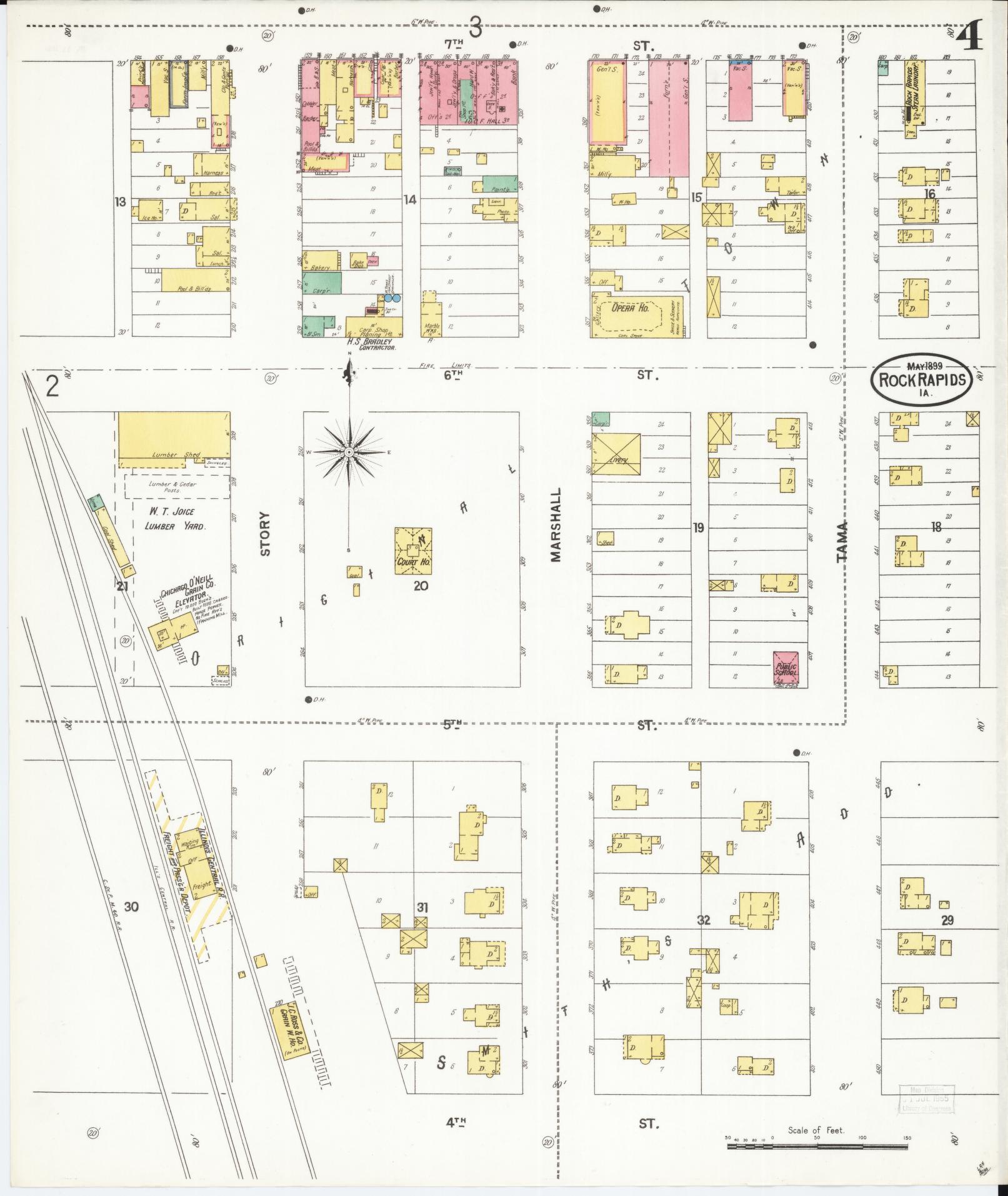 Sanborn Fire Insurance Map from Rock Rapids, Lyon County, Iowa (1899), Sheet #0004 - Historic Sanborn Fire Insurance Map Print, vintage old map wall art