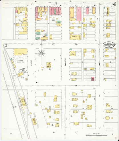 Sanborn Fire Insurance Map from Rock Rapids, Lyon County, Iowa (1899), Sheet #0004 - Historic Sanborn Fire Insurance Map Print, vintage old map wall art