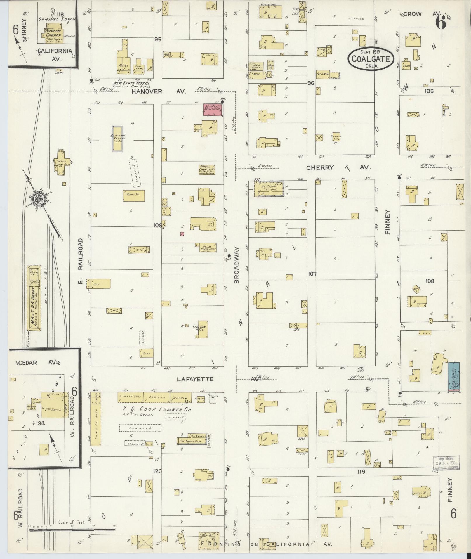 Sanborn Fire Insurance Map from Coalgate, Coal County, Oklahoma (1913), Sheet #0006 - Complete Map Set gallery image, historic Sanborn map, vintage wall art, Oklahoma Oklahoma