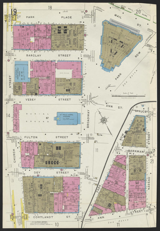 Sanborn Fire Insurance Map from New York, Bronx, Manhattan, New York (1923), Sheet #0019 - Historic Sanborn Fire Insurance Map Print, vintage old map wall art, antique decor, genealogy gift, New York New York map